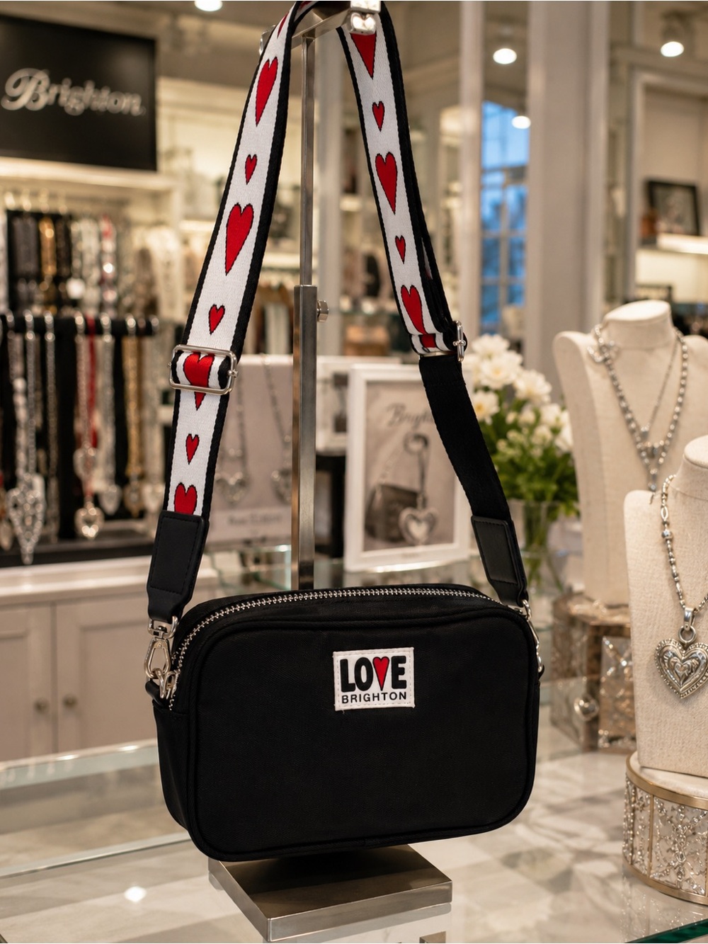 Brighton Love Essentials Heart Strap Crossbody Bag Black Nylon EUC - Picture 2 of 16